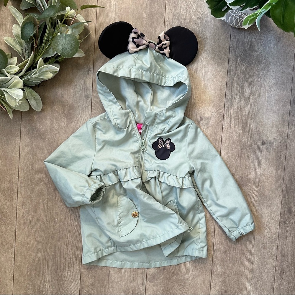 Disney Minnie Mouse Hooded Zip Swoosh Jacket Coat Modern Sage Green Mouse Ears